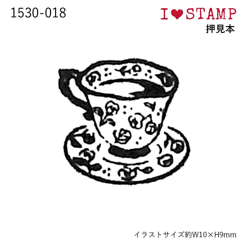 Tea Cup, "I Love Stamp" Wooden Rubber Stamp