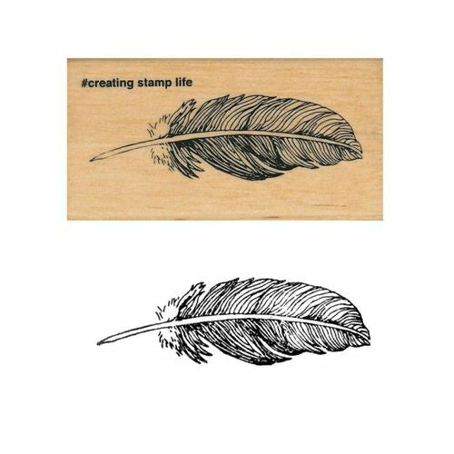 Feather, "I Love Stamp" Wooden Rubber Stamp