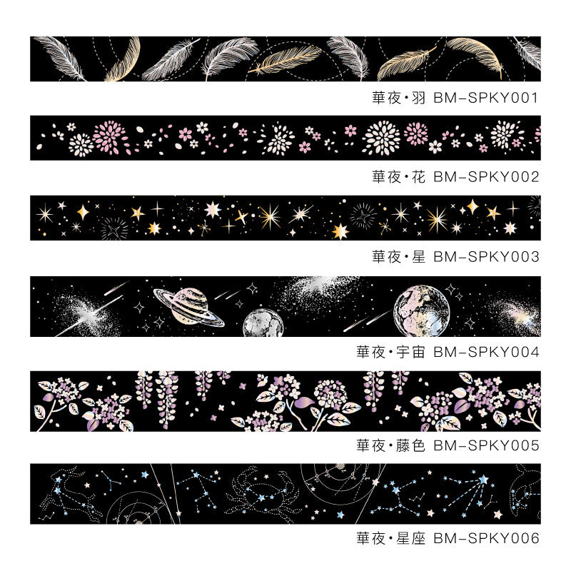 BGM, Magnificent Night・Flower, Washi Tape Foil Stamping, 15mm x 5m