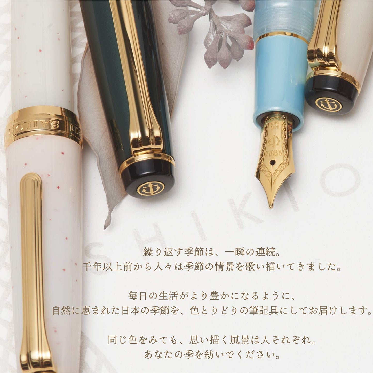 Meigetsu (名月), Shikiori (四季織) Setsugetsu Soraha (雪月空葉) Fountain Pen, MF Nib