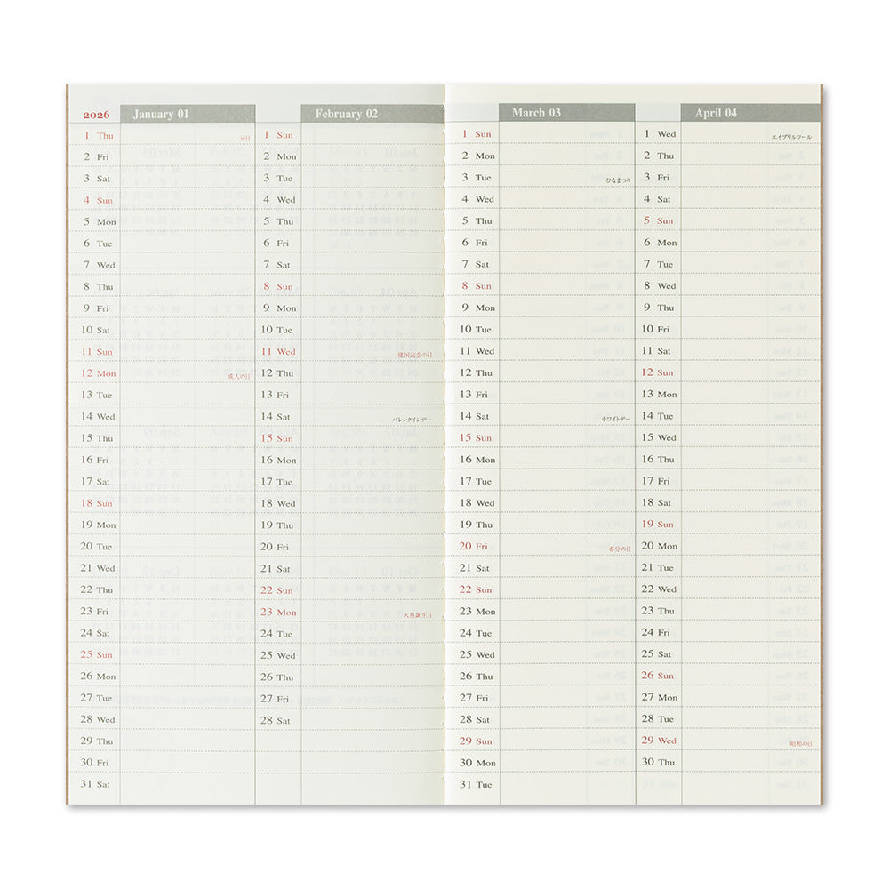 TRAVELER'S notebook, 2026 Weekly + Memo, Refill Regular Size