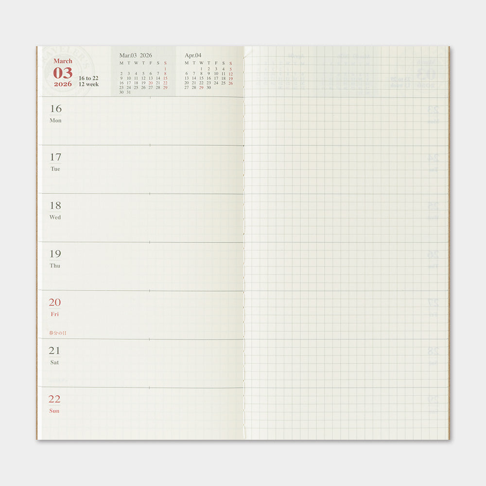 TRAVELER'S notebook, 2026 Weekly + Memo, Refill Regular Size
