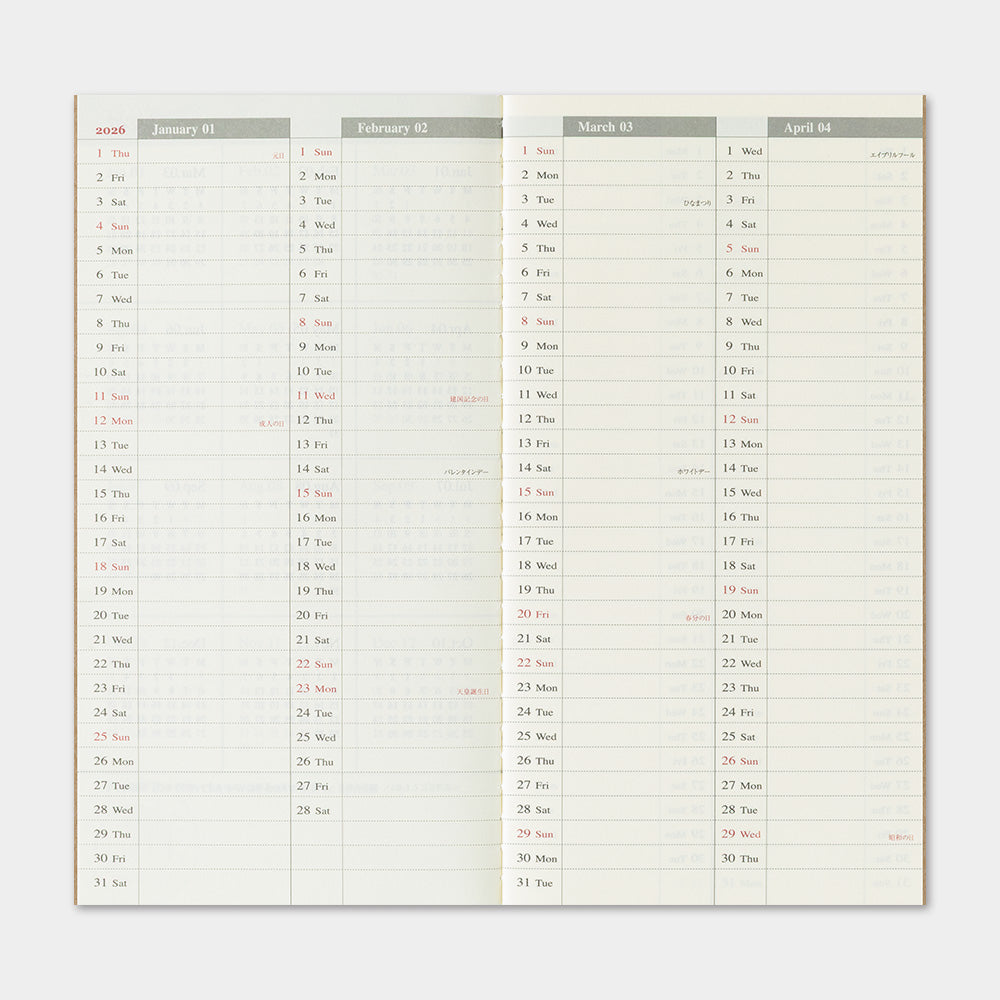 TRAVELER'S notebook, 2026 Weekly Vertical, Refill Regular Size