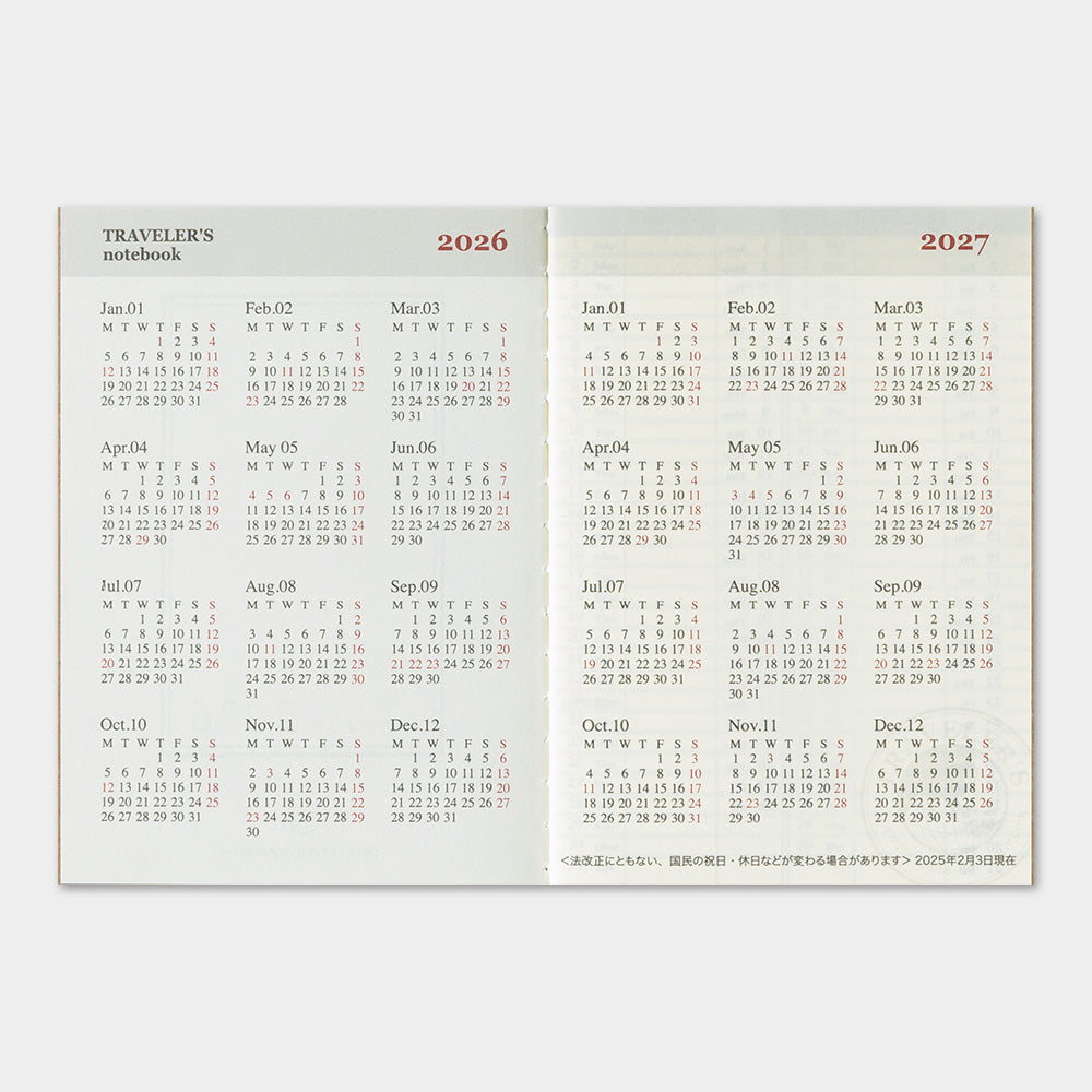TRAVELER'S notebook, 2026 Weekly, Refill Passport Size