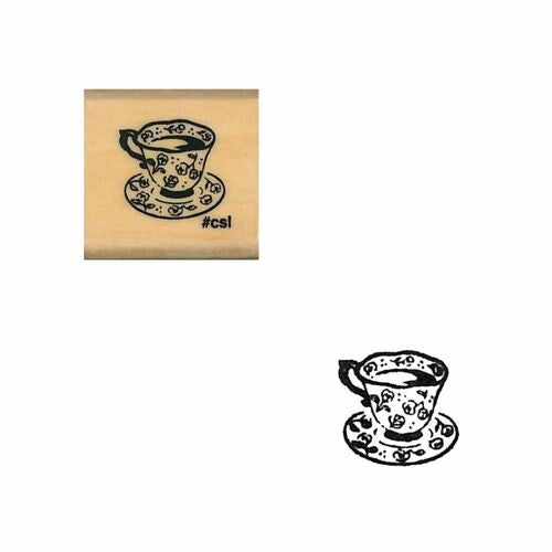 Tea Cup, "I Love Stamp" Wooden Rubber Stamp