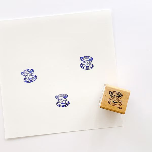 Tea Cup, "I Love Stamp" Wooden Rubber Stamp