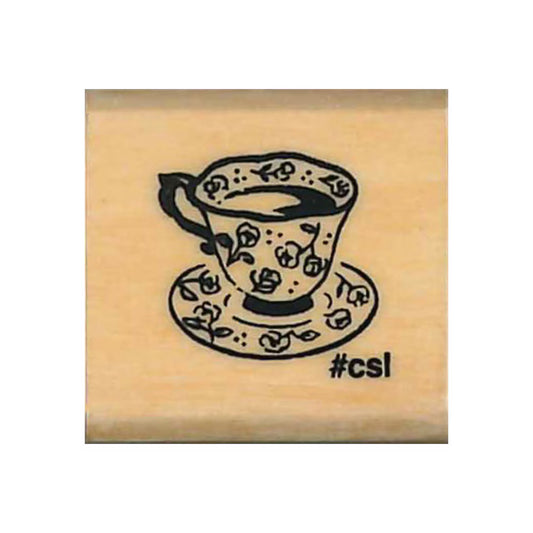 Tea Cup, "I Love Stamp" Wooden Rubber Stamp
