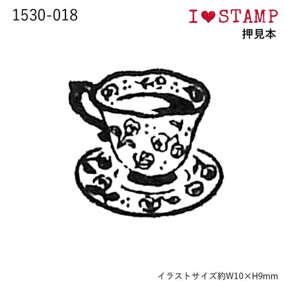 Tea Cup, "I Love Stamp" Wooden Rubber Stamp