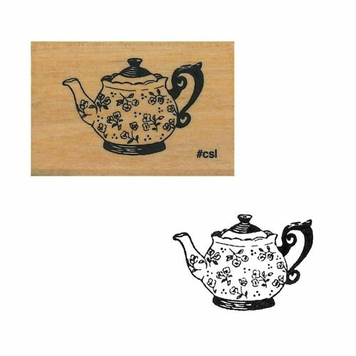 Tea Pot, "I Love Stamp" Wooden Rubber Stamp