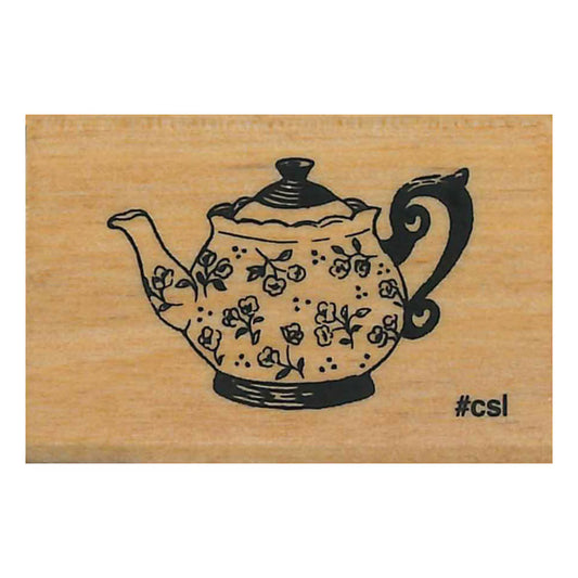 Tea Pot, "I Love Stamp" Wooden Rubber Stamp