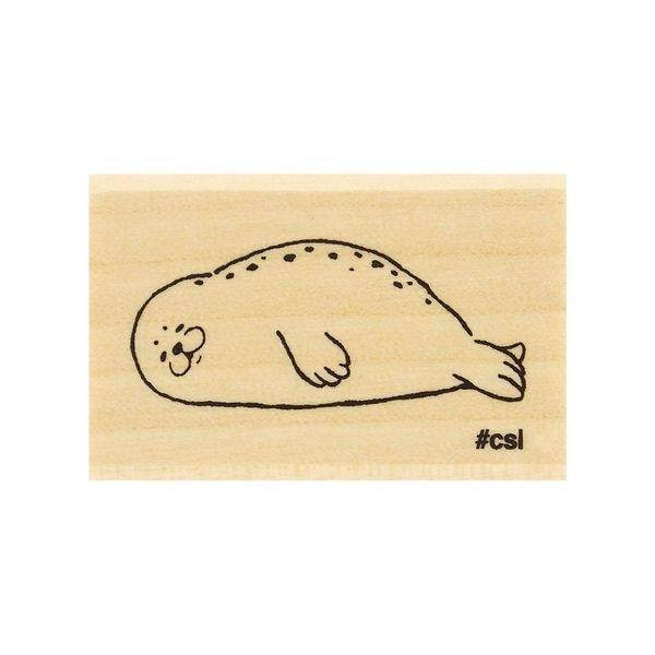 Sunbathing Seal, "I Love Stamp" Wooden Rubber Stamp