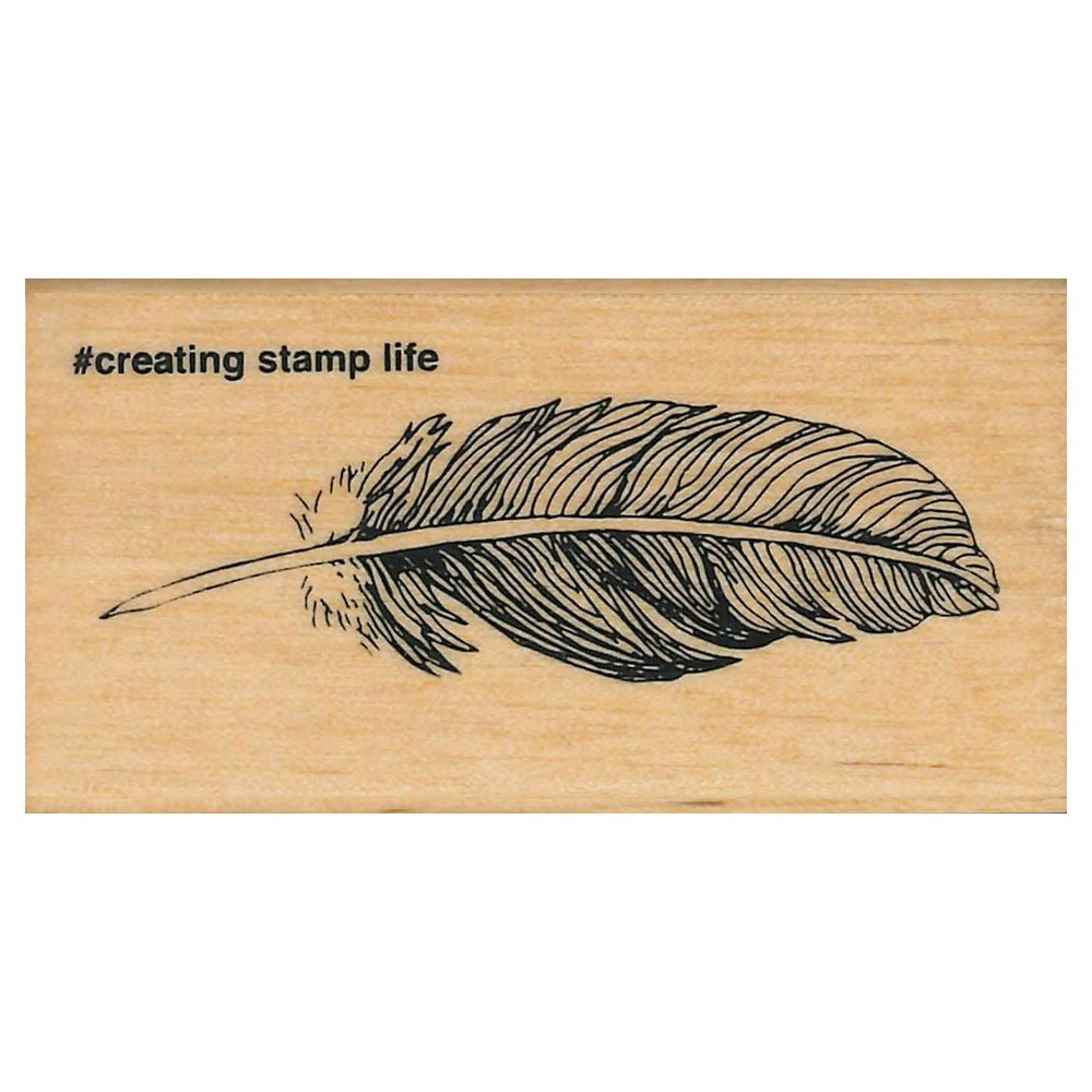 Feather, "I Love Stamp" Wooden Rubber Stamp