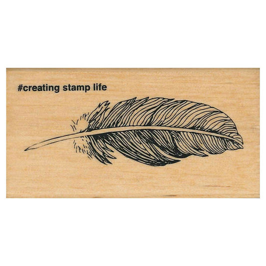Feather, "I Love Stamp" Wooden Rubber Stamp