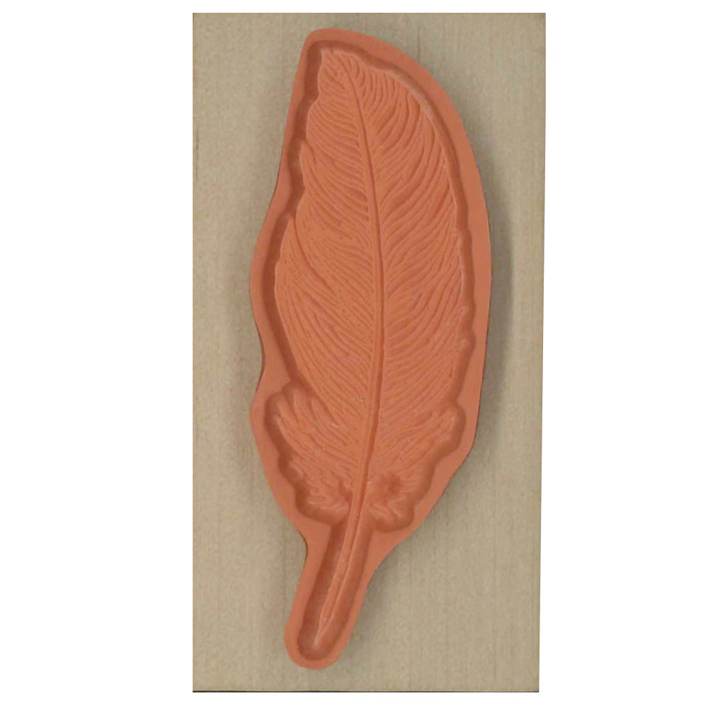 Feather, "I Love Stamp" Wooden Rubber Stamp