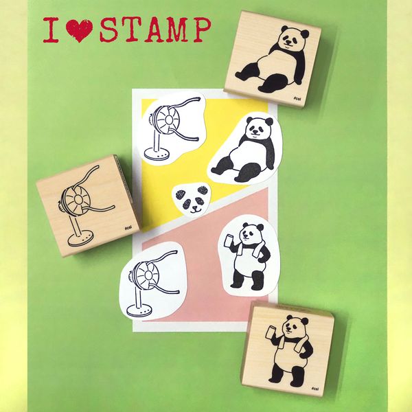 Resting Panda, "I Love Stamp" Wooden Rubber Stamp