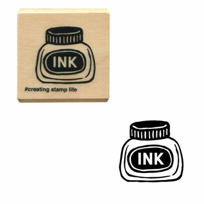 Ink Bottle, "I Love Stamp" Wooden Rubber Stamp