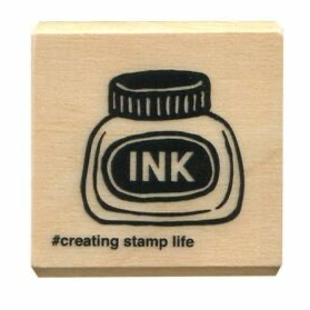 Ink Bottle, "I Love Stamp" Wooden Rubber Stamp