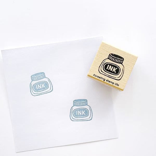 Ink Bottle, "I Love Stamp" Wooden Rubber Stamp
