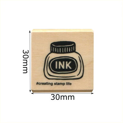 Ink Bottle, "I Love Stamp" Wooden Rubber Stamp