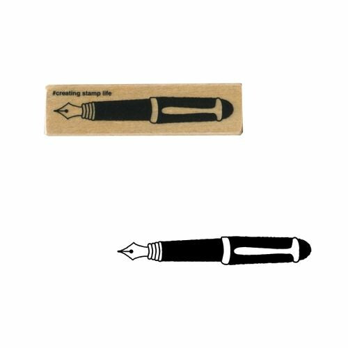 Fountain Pen, "I Love Stamp" Wooden Rubber Stamp