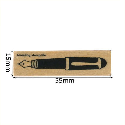 Fountain Pen, "I Love Stamp" Wooden Rubber Stamp