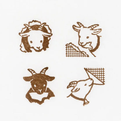 Goat, Mischief in Margin Space, Wooden Rubber Stamp