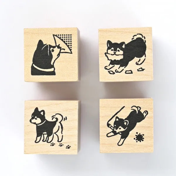 Shiba Dog, Mischief in Margin Space, Wooden Rubber Stamp