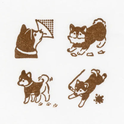 Shiba Dog, Mischief in Margin Space, Wooden Rubber Stamp