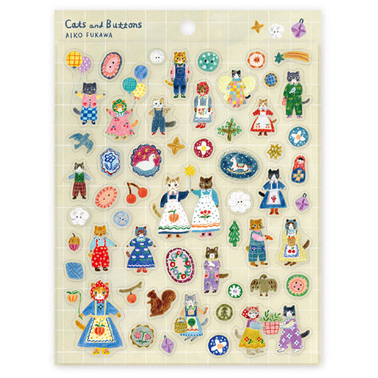 Cats and Buttons, Sticker by Aiko Fukawa, Hyogensha cozyca products