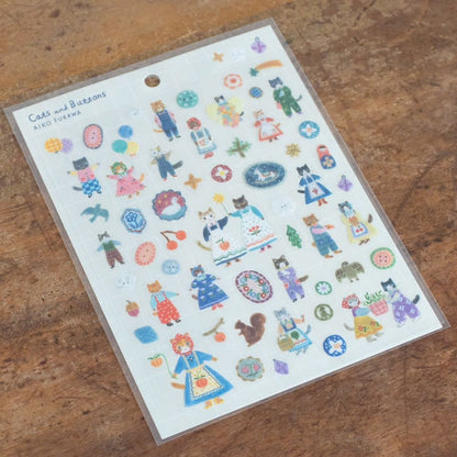 Cats and Buttons, Sticker by Aiko Fukawa, Hyogensha cozyca products