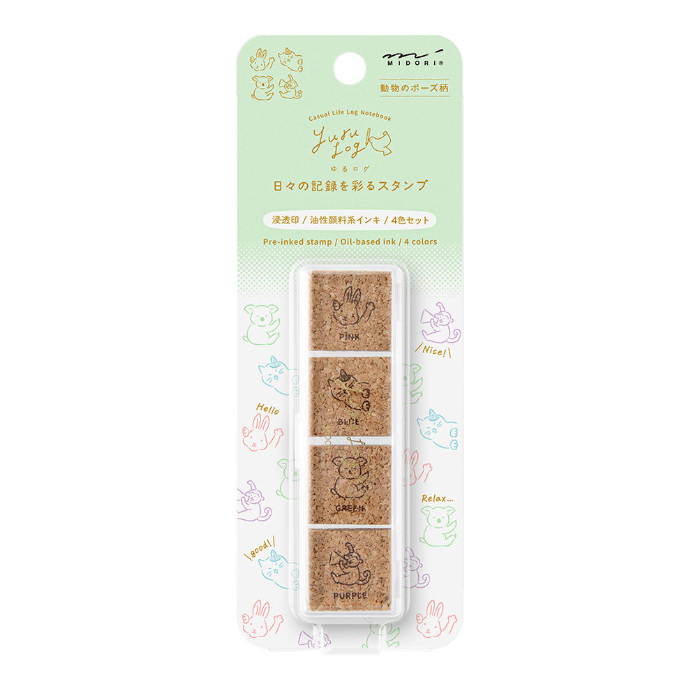 Animal Poses, Yuru Log Pre-inked Stamp