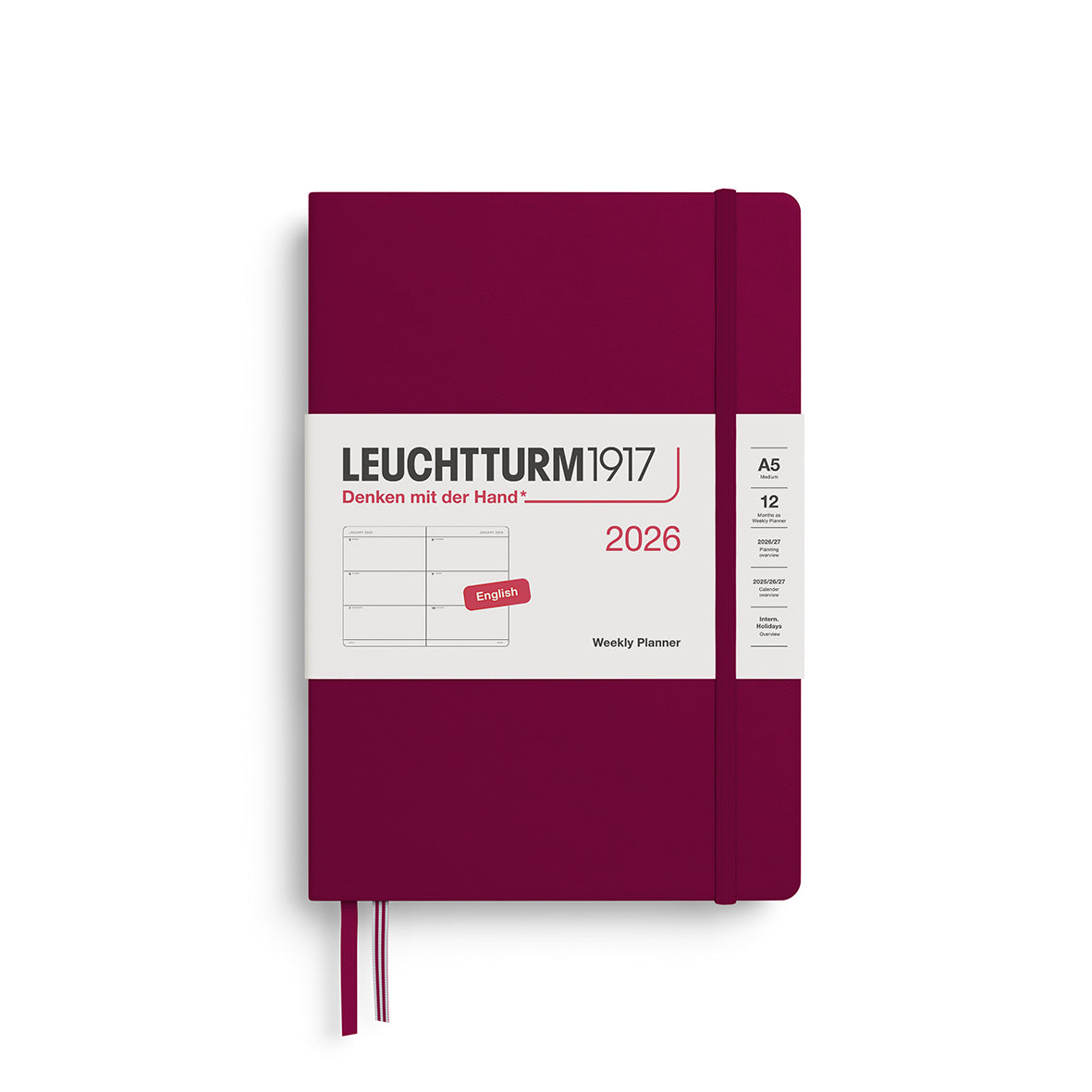 Weekly Planner 2026, Medium (A5), Port Red Hardcover
