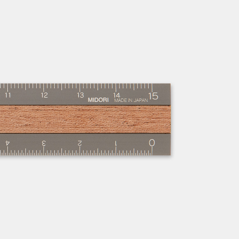 Aluminium and Wood Ruler, 15cm Grey