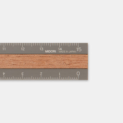 Aluminium and Wood Ruler, 15cm Grey