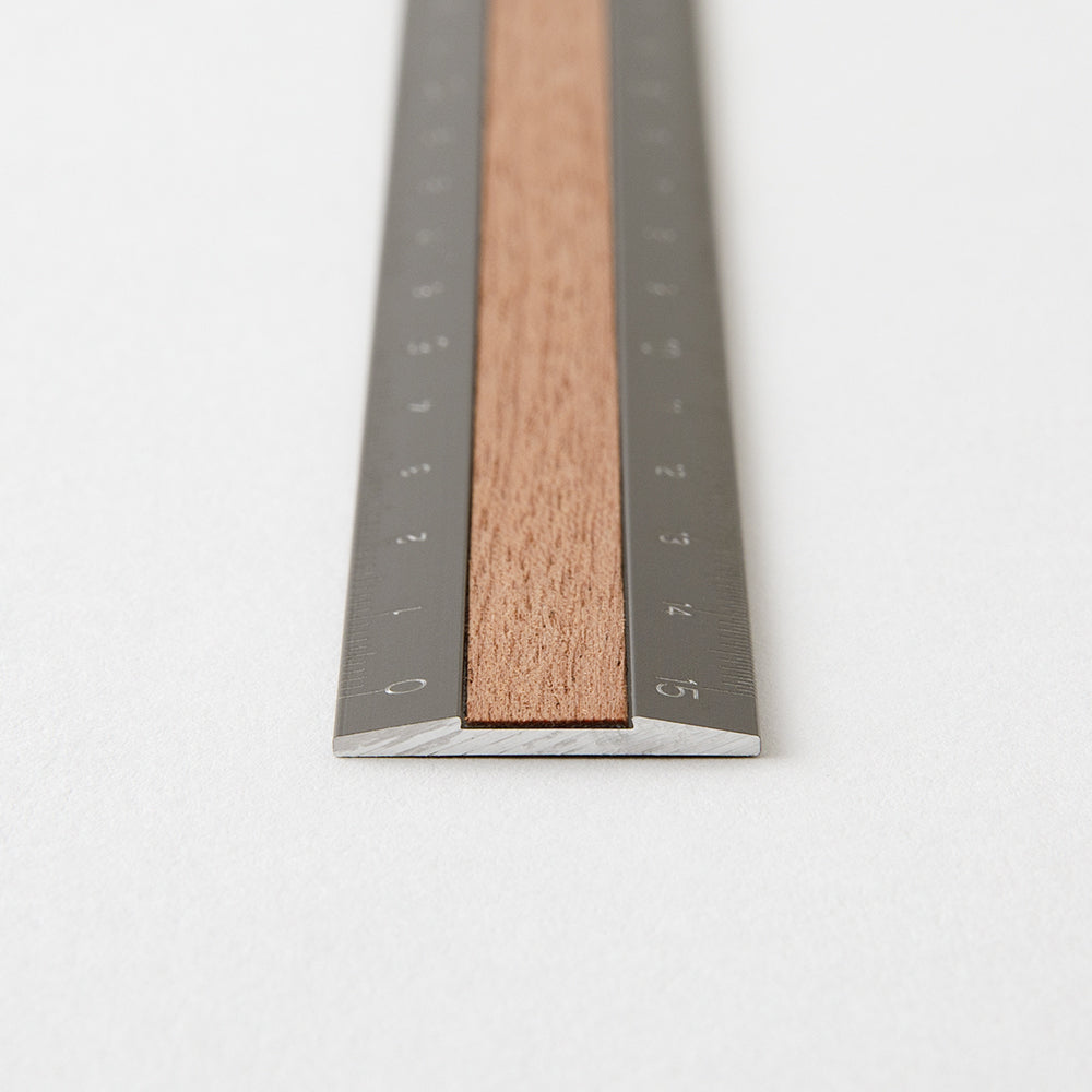 Aluminium and Wood Ruler, 15cm Grey
