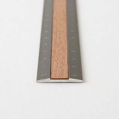 Aluminium and Wood Ruler, 15cm Grey