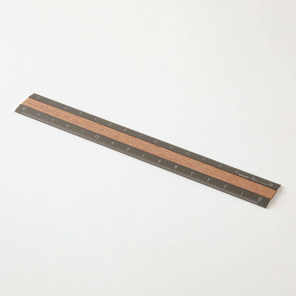 Aluminium and Wood Ruler, 15cm Grey
