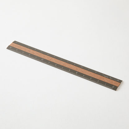 Aluminium and Wood Ruler, 15cm Grey