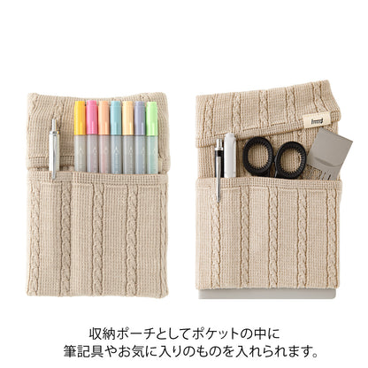 Beige A, Knitted Book Band with Pockets, A6 ～ B6