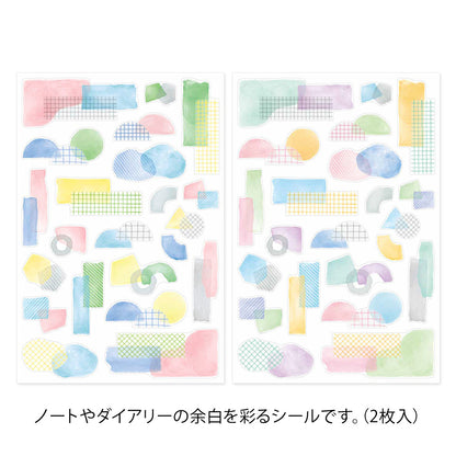 Collage Watercolor Motif, 2 Sheets Sticker, Yuru Log