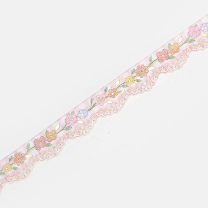 BGM, Lace . Pink Check, Washi Tape Foil Stamping, 15mm x 5m
