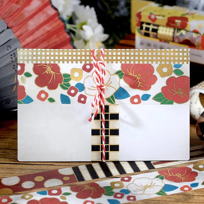 Camellia (椿色), Colours of Kimono (和装の彩り), Washi Tape Foil Stamping, Set of 3 Rolls