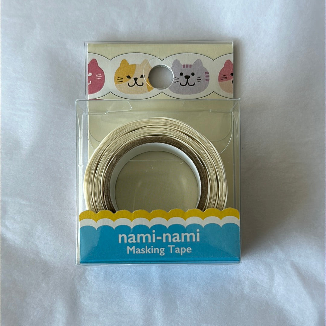 PINE BOOK, Nami-Nami Masking Tape, White Fuchi . Nyanko, 15mm x 10m