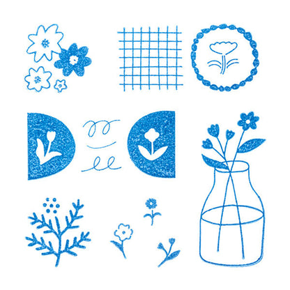 Flower Set, Kori Jirushi (氷印), Transparent Stamp Set of 6 Stamps
