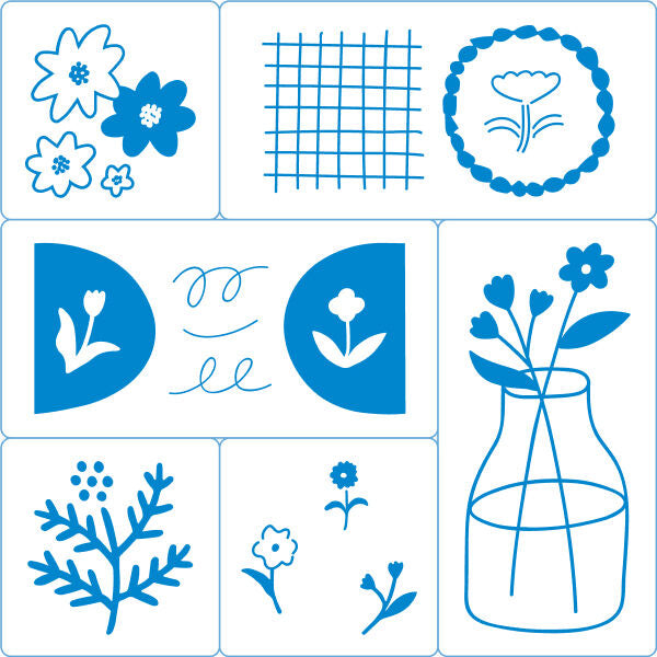 Flower Set, Kori Jirushi (氷印), Transparent Stamp Set of 6 Stamps