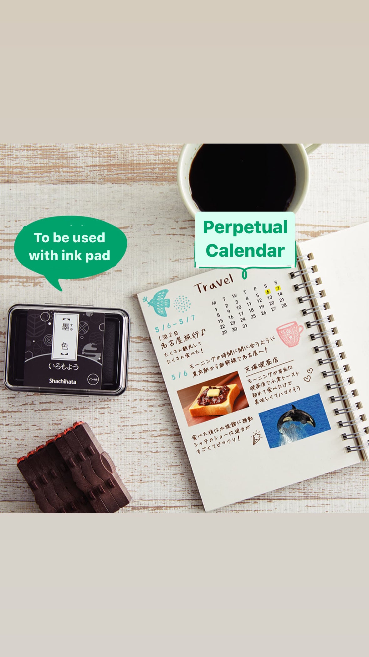 Shachihata English Perpetual Calendar Connecting Number Stamp