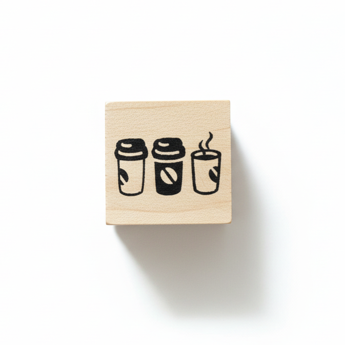 Three Takeout Coffee, Rubber Stamp