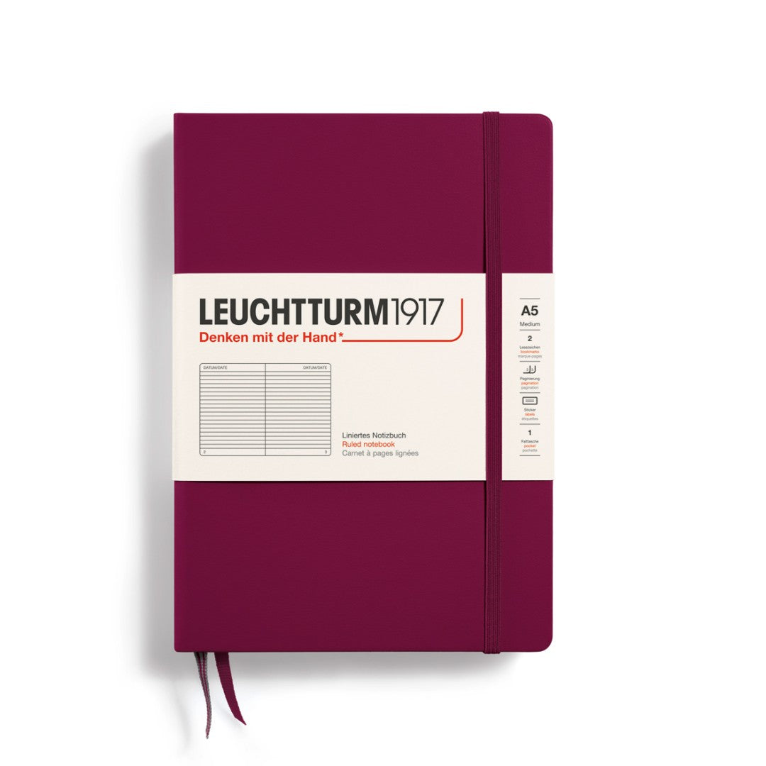 LEUCHTTURM1917, Lined A5 (Medium) Hardcover, Port Red Colour, Notebook Classic