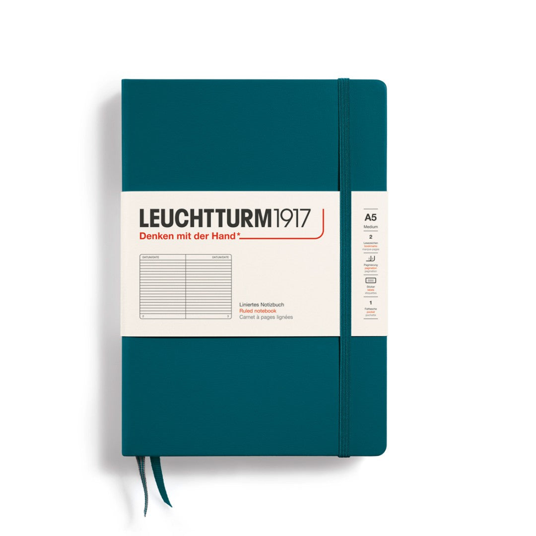 LEUCHTTURM1917, Lined A5 (Medium) Hardcover, Pacific Green Colour, Notebook Classic