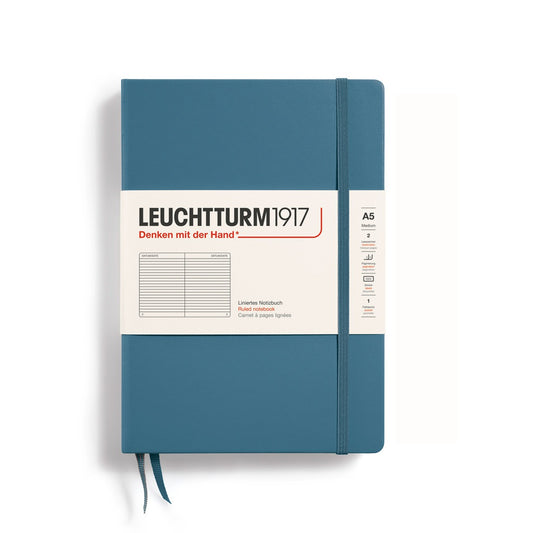 LEUCHTTURM1917, Ruled A5 (Medium) Hardcover, Stone Blue Colour, Notebook Classic